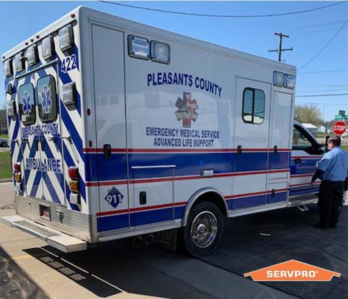 Pleasants county ambulance in the SERVPRO lot being sterilized